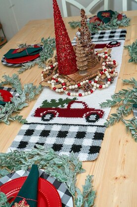 Red Christmas Truck Table Runner