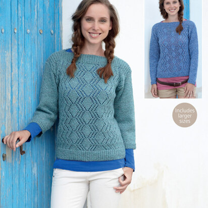 Womens Slash Neck Long and ¾ Sleeved Sweater in Sirdar Click DK - 7047 - Downloadable PDF