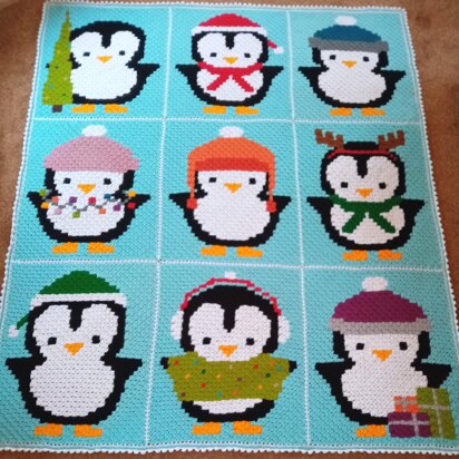 Christmas Penguin Corner to Corner Blanket