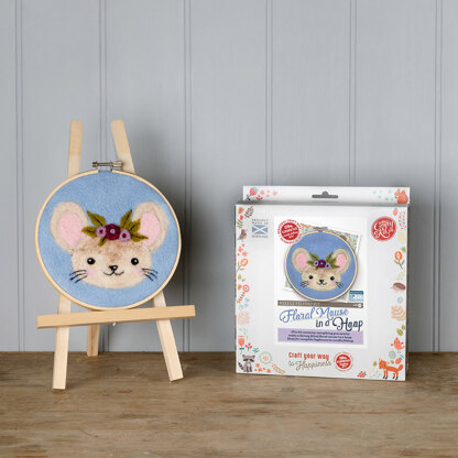 The Crafty Kit Company Floral Mouse in a Hoop Needle Felting Kit - 15cm