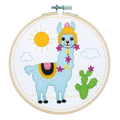 Vervaco Felt Printed Embroidery Kit with Frame: Llama