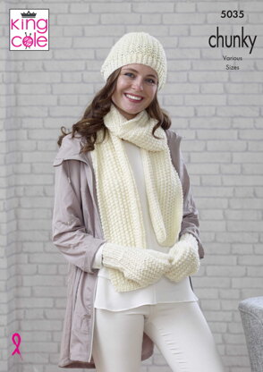 Beanie, Scarf, Mittens, Snood, Slouchy Hat & Wrist Warmers in King Cole Magnum Chunky - 5035 - Downloadable PDF