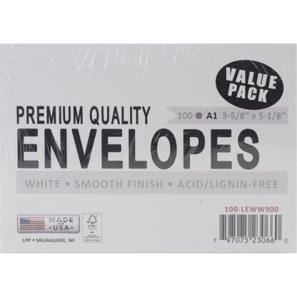 Leader Paper Products Leader A1 Envelopes (3.625"X5.125") 100/Pkg - White