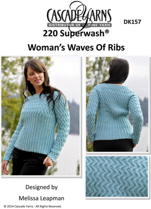 Woman's Waves of Ribs in Cascade 220 Superwash - DK157