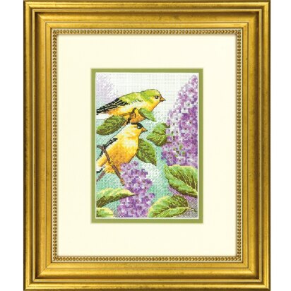 Dimensions Mini Counted Embroidery Kit: Goldfinch and Lilacs - 12.7cm X 17.7cm