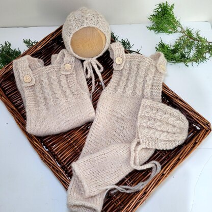 Mock Cable Beanie Bonnet Dungaree set