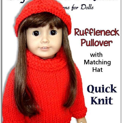 Pdf 18 inch doll knitting pattern. Fits American Girl Doll. Ruffle Neck 004