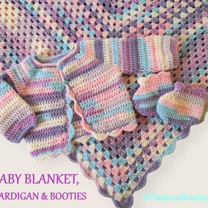 Crochet Pattern Baby Blanket, Cardigan and Booties