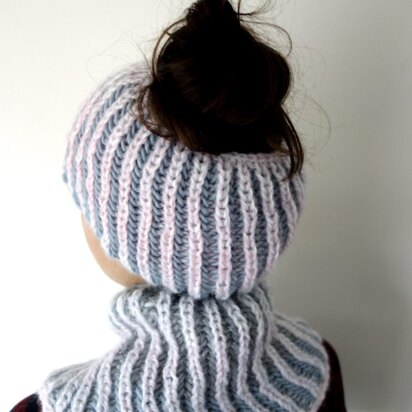 Messy Bun Brioche Hat&Cowl Set