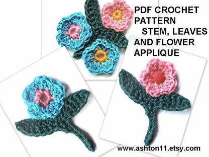 Leaf Stem and Flower Applique - Crochet Pattern  by Ashton11