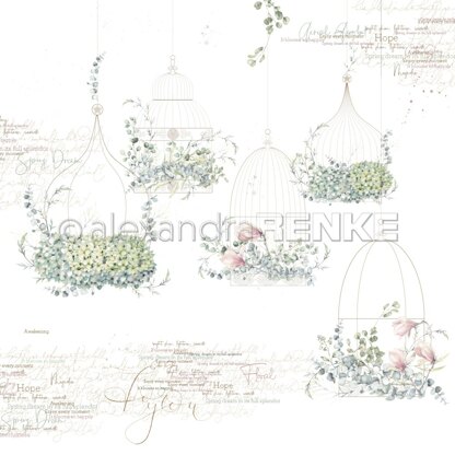 Alexandra Renke Buckets Design Paper 12"X12" 25/Pkg - Cages W/Flower Arrangements