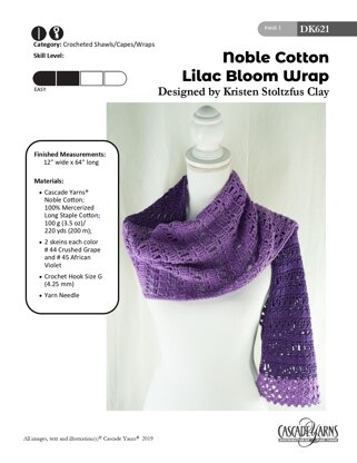 Lilac Bloom Wrap in Cascade Yarns Noble Cotton - DK621 - Downloadable PDF