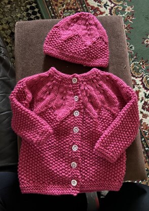 Star Bright Baby Cardigan & Hat in Red Heart Soft Baby Steps - LW3596EN