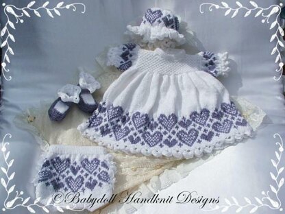 Hearts fairisle Dress Set 16-22” doll/newborn/0-3m baby