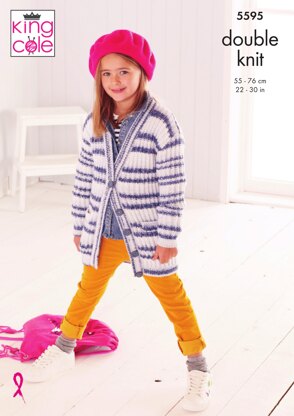 Jacket, Scarf & Hat in King Cole Stripe DK - 5595 - Downloadable PDF