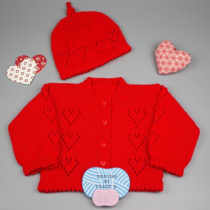 Valentine baby knitting pattern cardigan and hat 20" chest