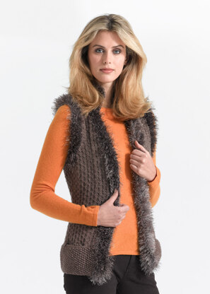 Knit Vest With Fun Fur Trim in Lion Brand Vanna's Choice and Fun Fur - L0720