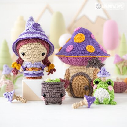 Midnight Swamp from “Mini Kingdom” collection / halloween crochet patterns by AradiyaToys (Amigurumi tutorial PDF file), crochet witch, amigurumi frog, crochet venus fly trap, amigurumi cauldron