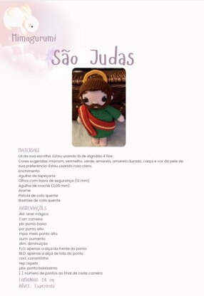 St. Jude Thaddeus Amigurumi Pattern - Available in English and Portuguese