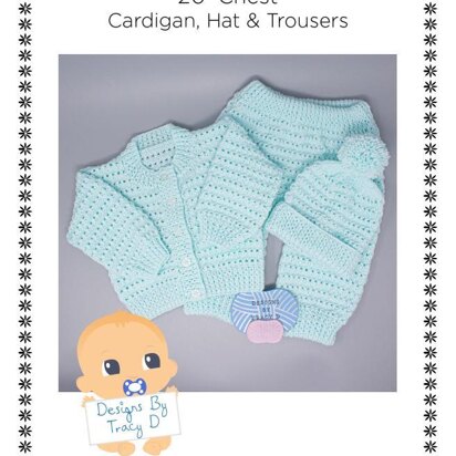 Mali Pram Set 20" chest Cardigan, Trousers &Hat