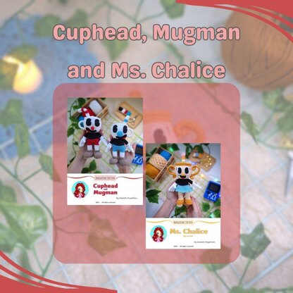 Cuphead, Mugman and Ms. Chalice amigurumi pattern (big version)