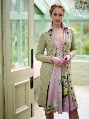 "Moss Stitch and Cable Coat" - Coat Knitting Pattern For Women in Debbie Bliss Rialto DK - CMDK03
