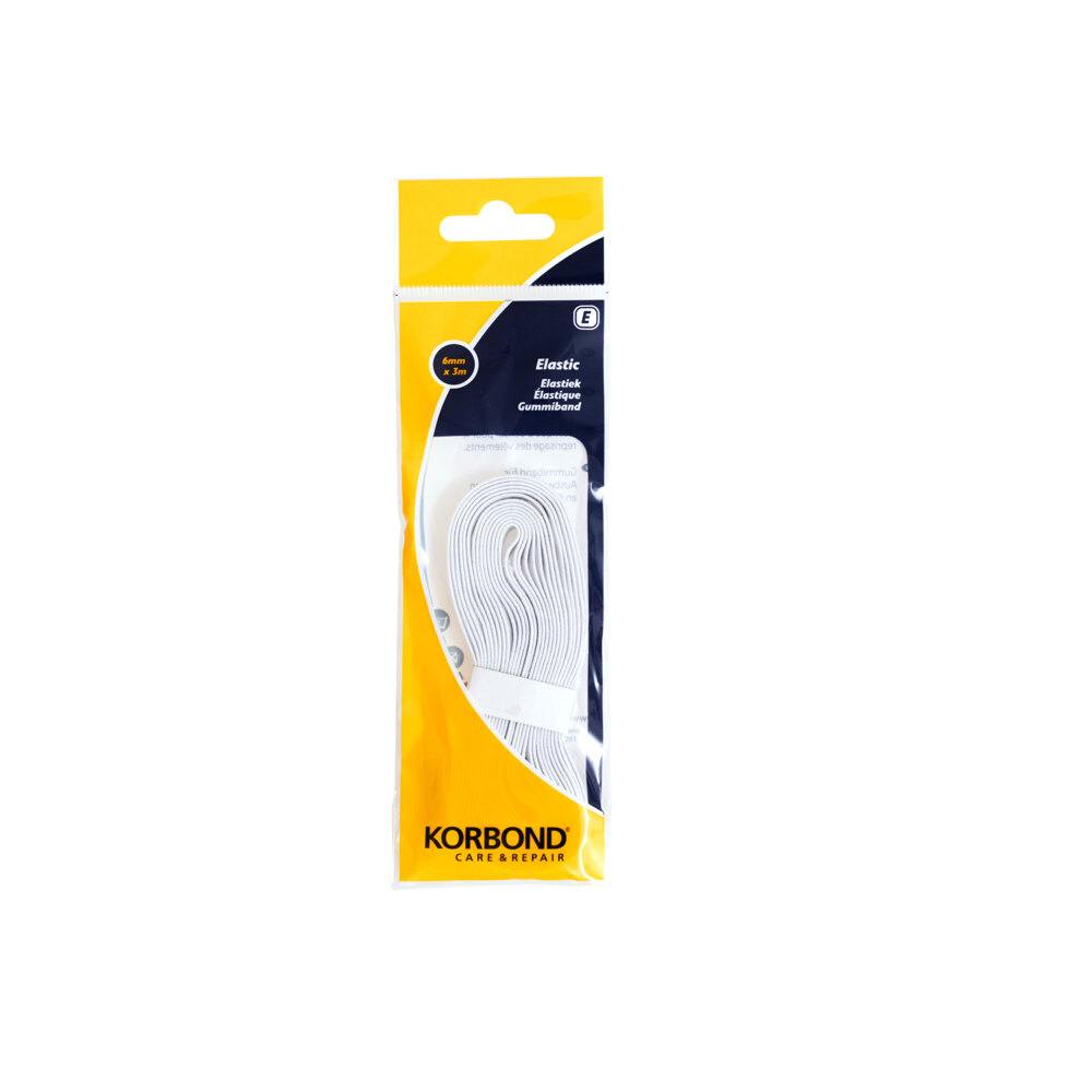 Korbond White Elastic 6mm x 3m-110370, Polyester blend : .co