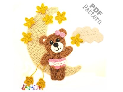 Moon bear crochet applique pattern