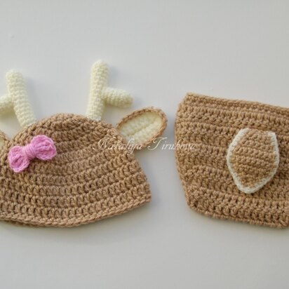 Deer Baby Hat and Diaper Cover Set