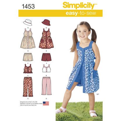 Simplicity Child's Dress, Top, Trousers or Shorts and Hat 1453 - Sewing Pattern