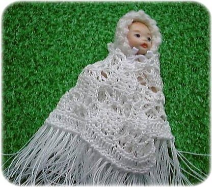 1:12th scale open lace baby shawl