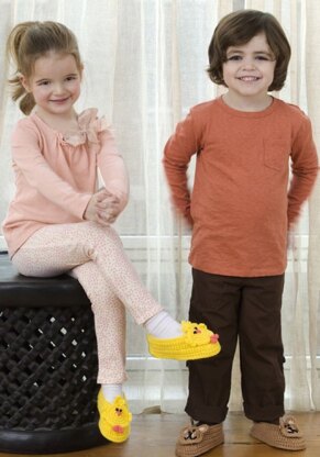 Bear and Chick Slippers in Red Heart Super Saver Economy Solids - LW2500