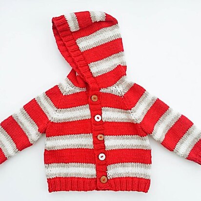 Striped Raglan Jumper Cardigan Opt. Hood