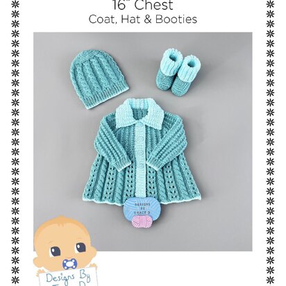 Elizabeth Coat, Hat & Booties 16 inch chest size newborn