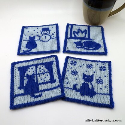 Cats in Winter Coasters