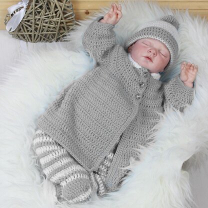 Crochet Pattern baby boy jacket hat & leggings UK & USA Terms # 375