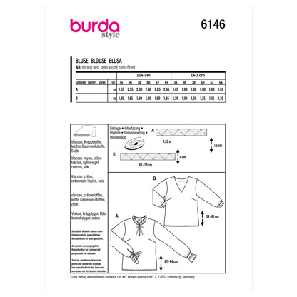 Burda Style Misses' Blouse B6146 - Paper Pattern, Size 8-18