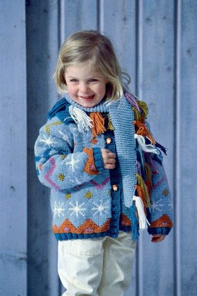 Child’s Fair Isle Cardigan with Scarf in Schachenmayr Merino Extrafine 120 - 5998