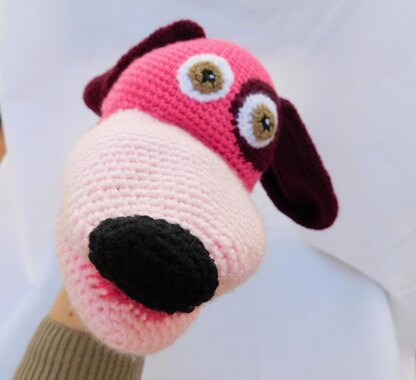 Belita, the amigurumi dog, hand puppet