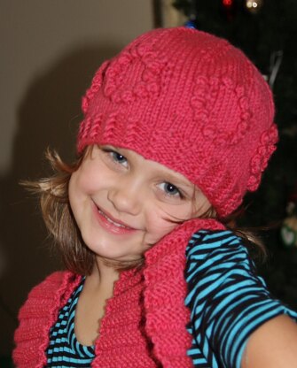 Girl's Flowered Hat and Mittens