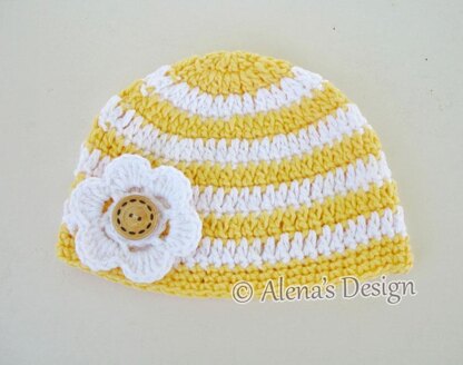 Crochet Stripe Baby Hat with Detachable Flower