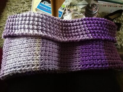 Purple knitted cowl