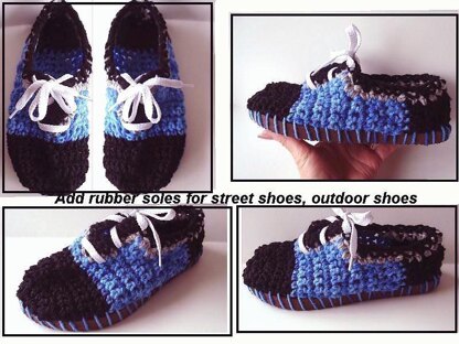 551 Crochet slipper/shoe, Blue lace-up shoe