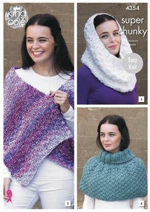 Scarf, Shoulder Wrap, Snood, Polo Shoulder Cover, Hat and Wrist Warmers in King Cole Super Chunky - 4354 - Downloadable PDF