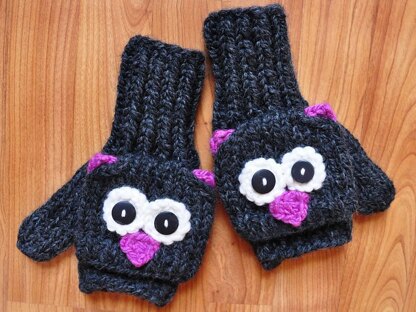 Smitten Mittens Fingerless Owl and Cat Animal Mittens