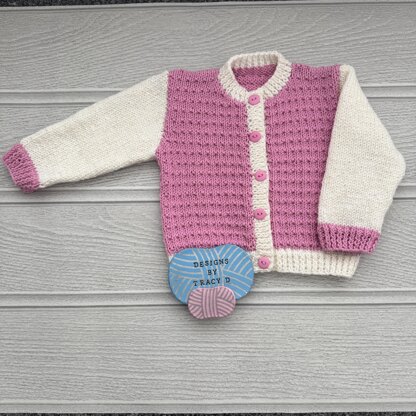 CJ & Ellie Baby cardigan knitting pattern sizes 16-22 inch chest size