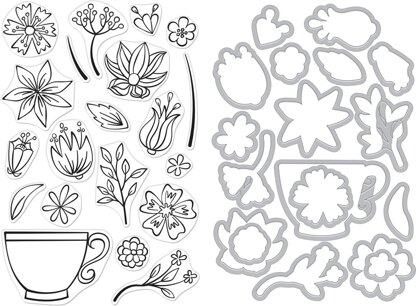Hero Arts Clear Stamp & Die Combo - Teacup Flowers