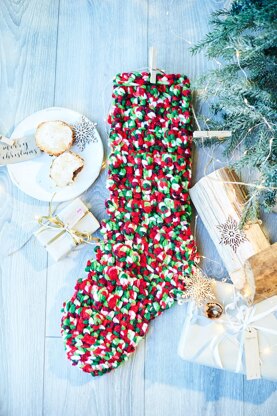 Crochet Christmas Tree Skirt & Stocking in Stylecraft Winter Magic XL & Merry Go Round XL - 10030 - Downloadable PDF