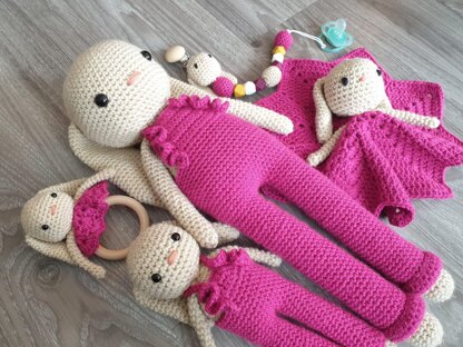 Sweet Bunny amigurumi doll lovey pacifier clip baby teether small baby children plush