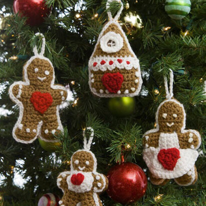 Gingerbread Tree Ornaments in Red Heart Super Saver Economy Solids - LW4824 - Downloadable PDF